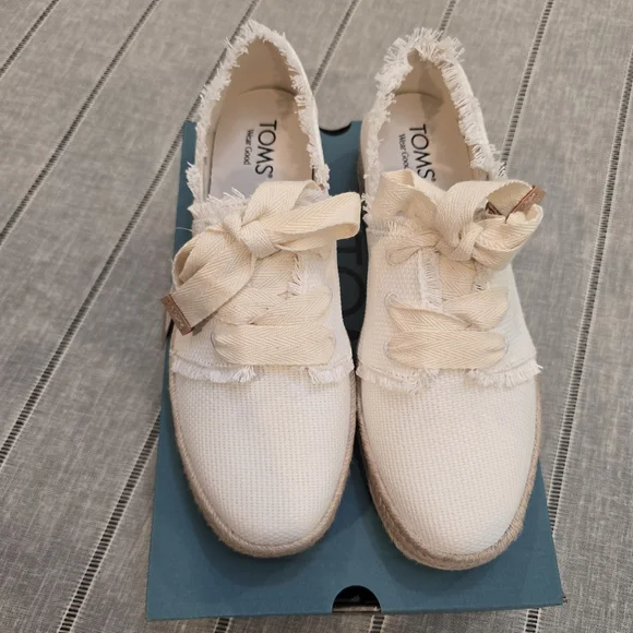 Womens TOMS Carolina Lace-Up Espadrille Sneakers White Beachside Woven, Size 10 - Picture 6 of 11
